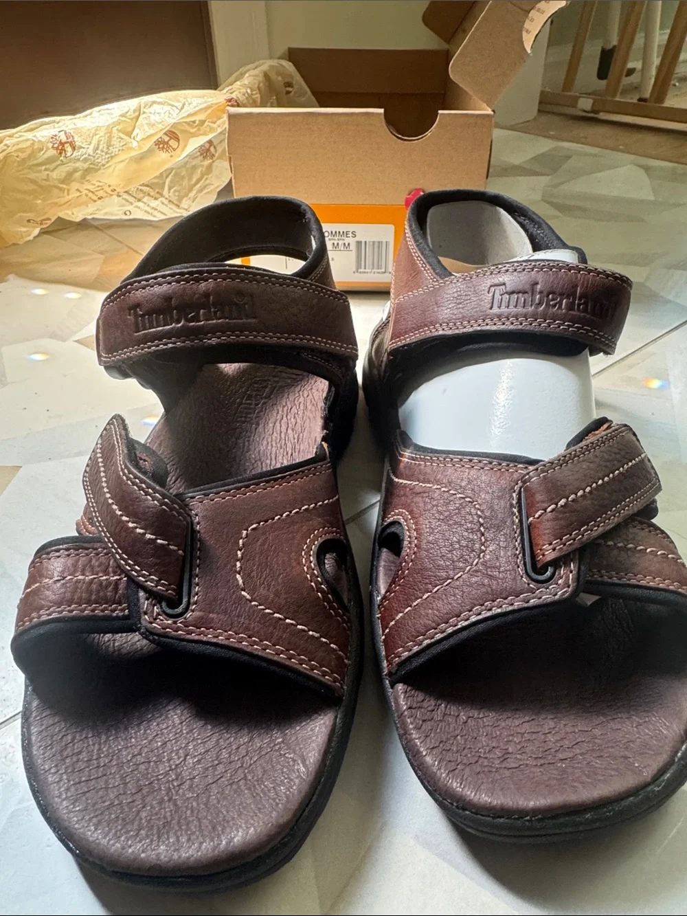 Brand New: Timberland Brown Leather Men’s Adjustable Velcro Sandals